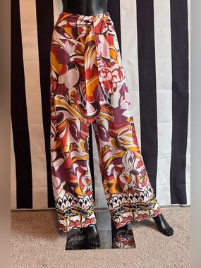 Motivi Multicolor Swirl-Print Wide Leg Palazzo Pants - Red, Pink, Yellow